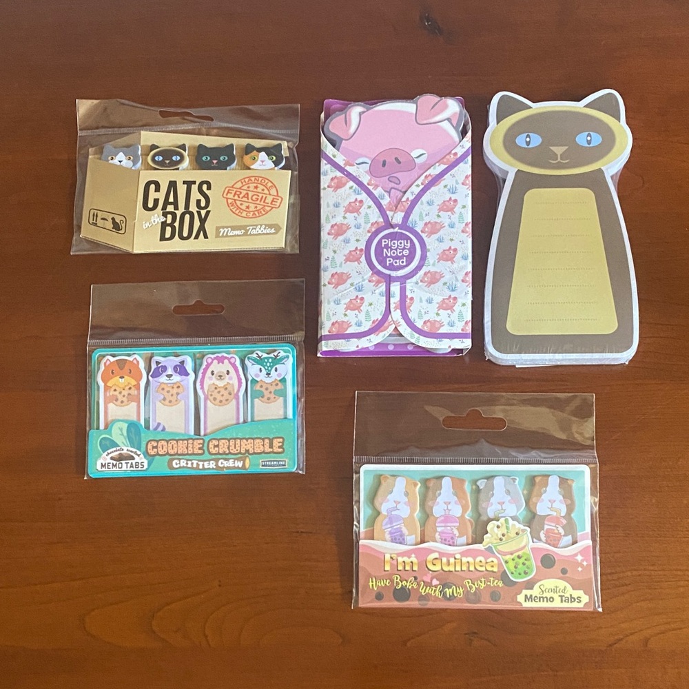 Note pads and memo tabs assortment. New in packaging.
